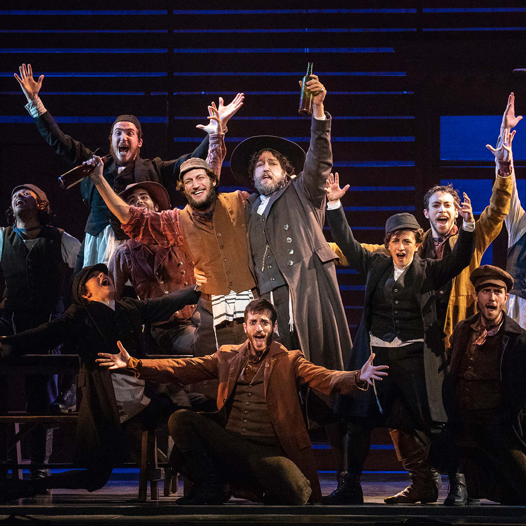 Yehezkel Lazarov, Jonathan Von Mering & the Cast of Fiddler on the Roof. Photo by Joan Marcus. 