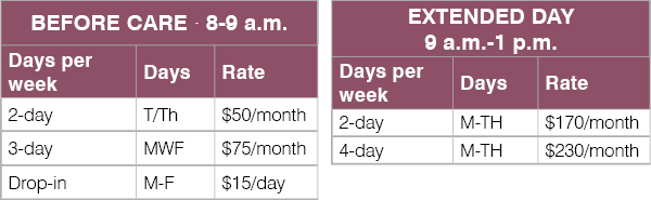 Before Care and Extended Day Care Rates